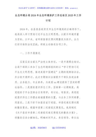 生态环境分局2024年生态环境保护工作总结及2025年工作计划