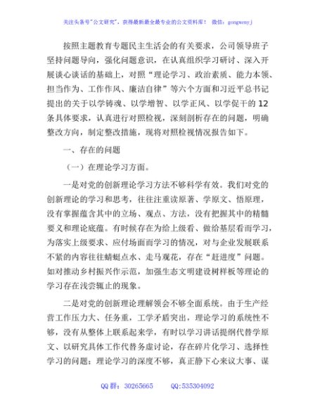 （班子）国企2023年主题教育专题民主生活会对照检查5800字