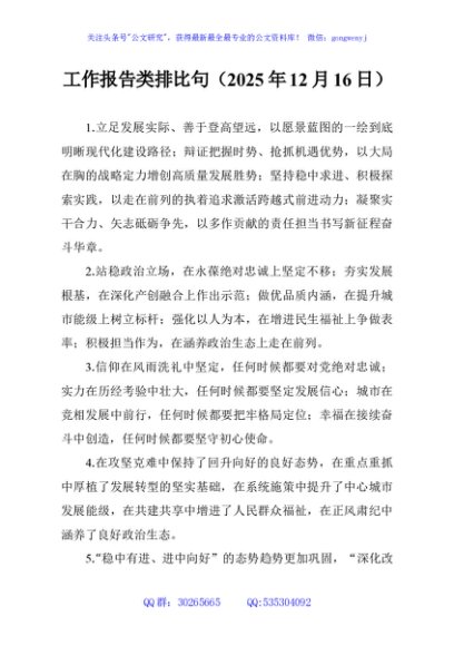 工作报告类排比句（2025年12月16日）