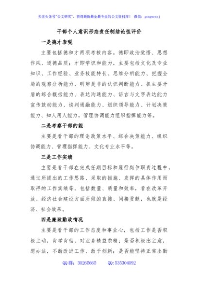 干部个人意识形态责任制结论性评价