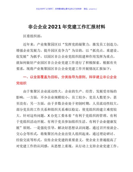 非公企业2021年党建工作汇报材料