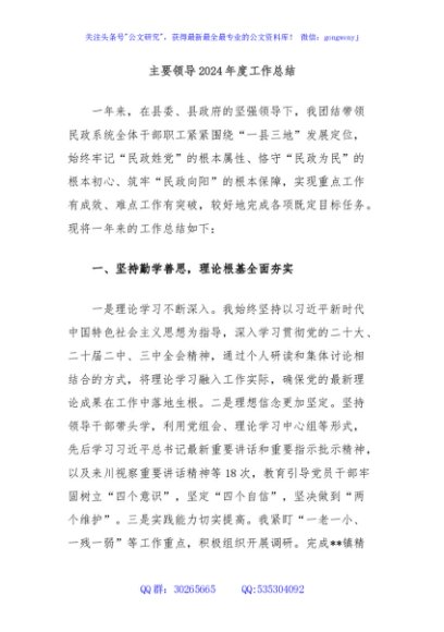主要领导2024年度工作总结