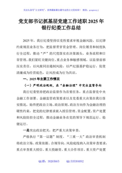 党支部书记抓基层党建工作述职2025年银行纪委工作总结