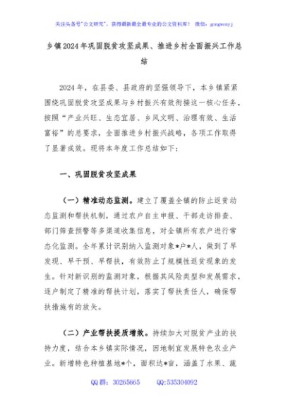 乡镇2024年巩固脱贫攻坚成果、推进乡村全面振兴工作总结