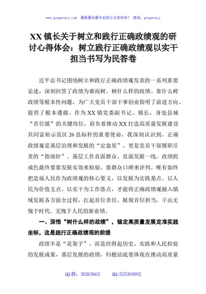 XX镇长关于树立和践行正确政绩观的研讨心得体会：树立践行正确政绩观以实干担当书写为民答卷