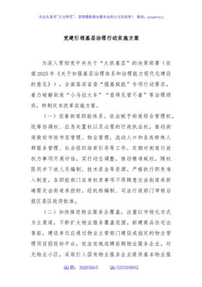 党建引领基层治理行动实施方案