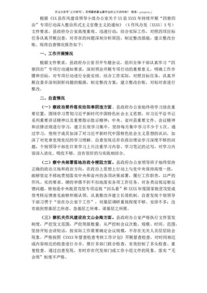 关于开展“四察四治”专项行动深入整治形式主义官僚主义自查报告
