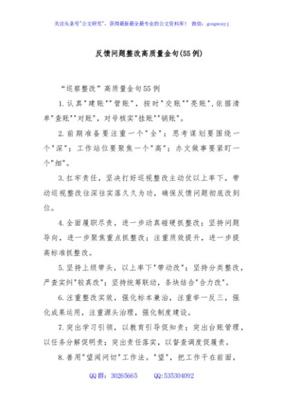 (55例)反馈问题整改高质量金句