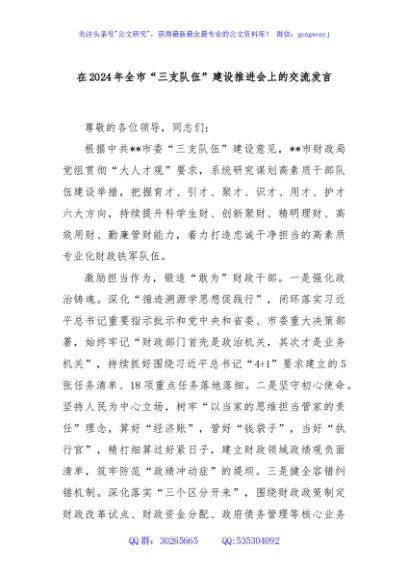 在2024年全市“三支队伍”建设推进会上的交流发言