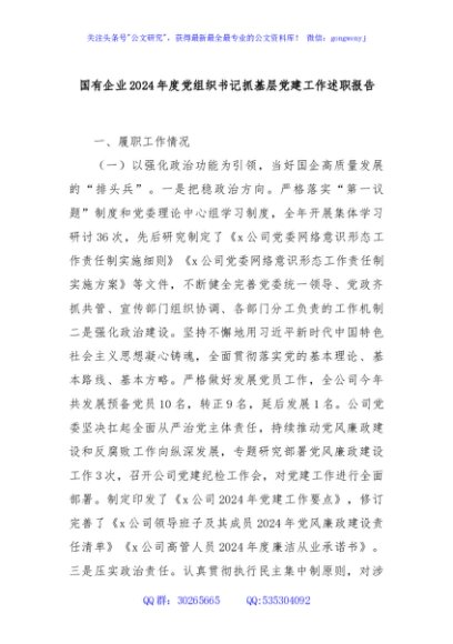 国有企业2024年度党组织书记抓基层党建工作述职报告