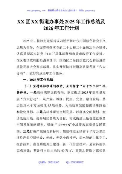 XX区XX街道办事处2025年工作总结及2026年工作计划