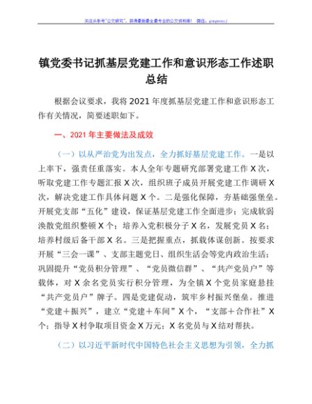 镇党委书记抓基层党建工作和意识形态工作述职总结