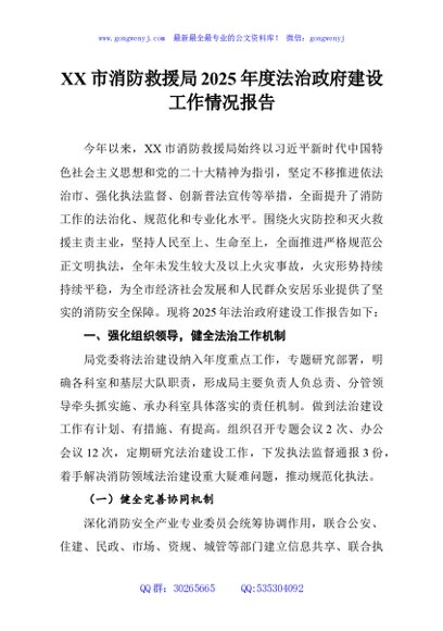 XX市消防救援局2025年度法治政府建设工作情况报告