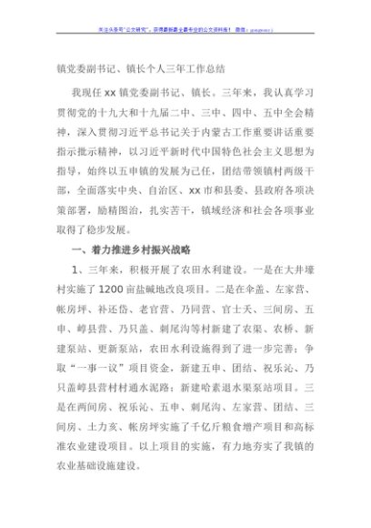 镇党委副书记、镇长个人三年工作总结