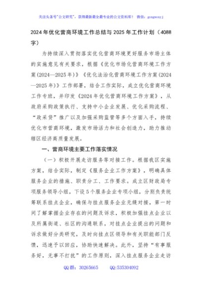 2024年优化营商环境工作总结与2025年工作计划（4088字）