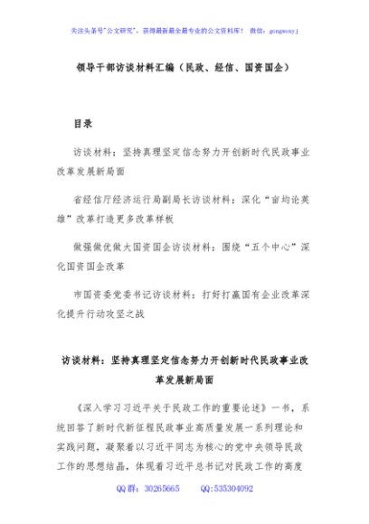 领导干部访谈材料汇编（民政、经信、国资国企）