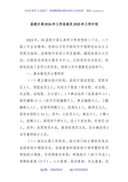 县统计局2024年工作总结及2025年工作计划