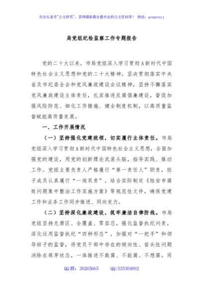局党组纪检监察工作专题报告