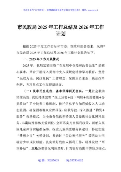 市民政局2025年工作总结及2026年工作计划