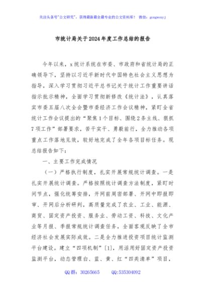 市统计局关于2024年度工作总结的报告