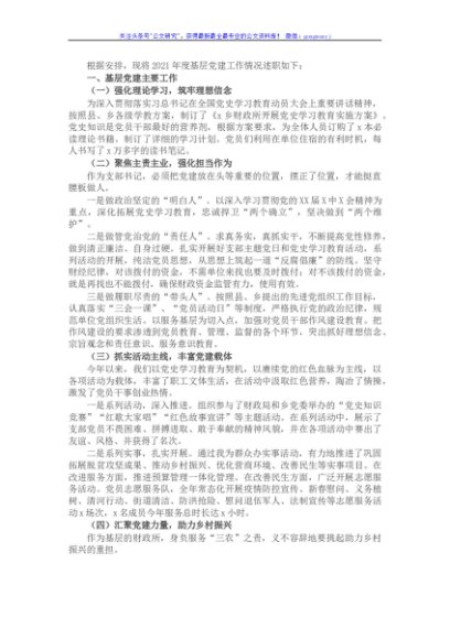 财政所党支部书记2021年度抓基层党建工作述职