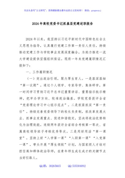 2024年高校党委书记抓基层党建述职报告