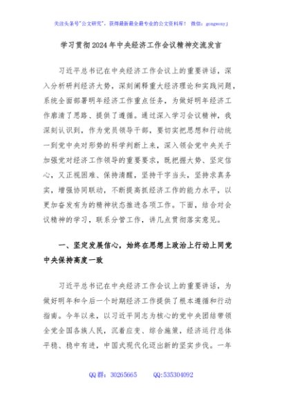 学习贯彻2024年中央经济工作会议精神交流发言
