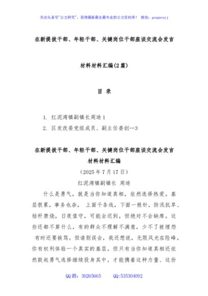 (2篇)在新提拔干部、年轻干部、关键岗位干部座谈交流会发言材料材料汇编