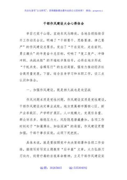 干部作风建设大会心得体会