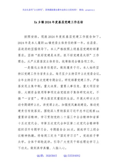 Xx乡镇2024年度基层党建工作总结