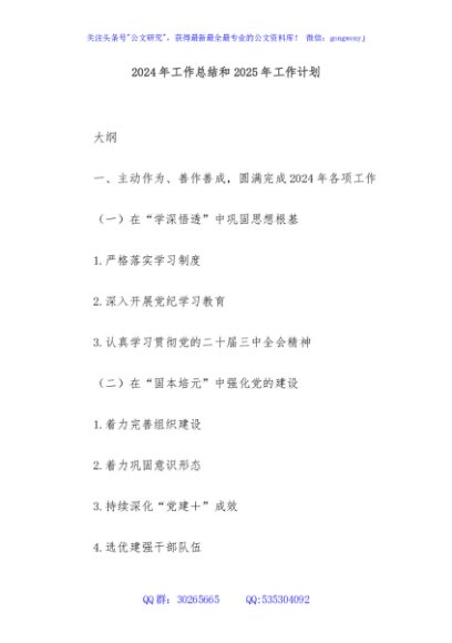 2024年工作总结和2025年工作计划