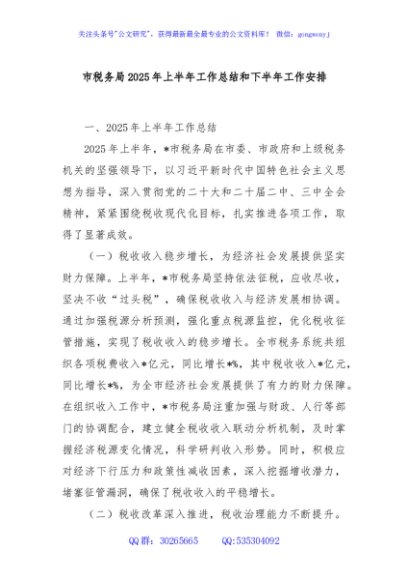 市税务局2025年上半年工作总结和下半年工作安排