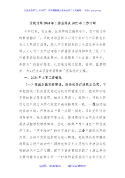 区统计局2024年工作总结及2025年工作计划
