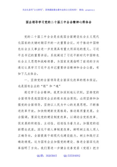 国企领导学习党的二十届三中全会精神心得体会