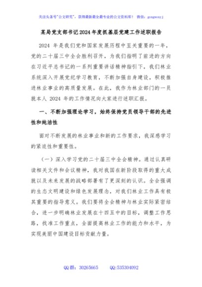 某局党支部书记2024年度抓基层党建工作述职报告