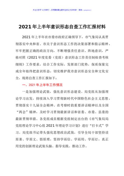 2021年上半年意识形态自查工作汇报材料