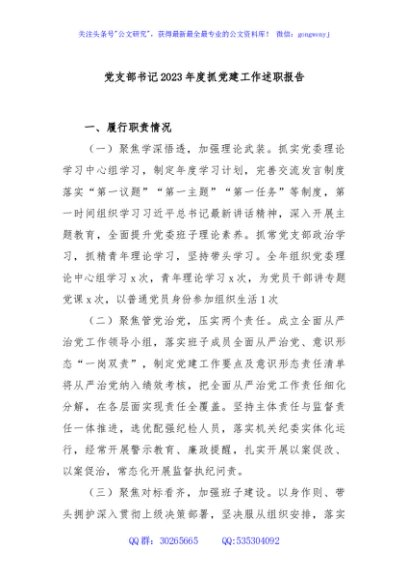 党支部书记2023年度抓党建工作述职报告