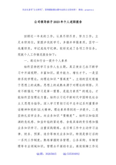 公司领导班子2023年个人述职报告