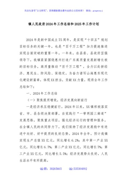 镇人民政府2024年工作总结和2025年工作计划
