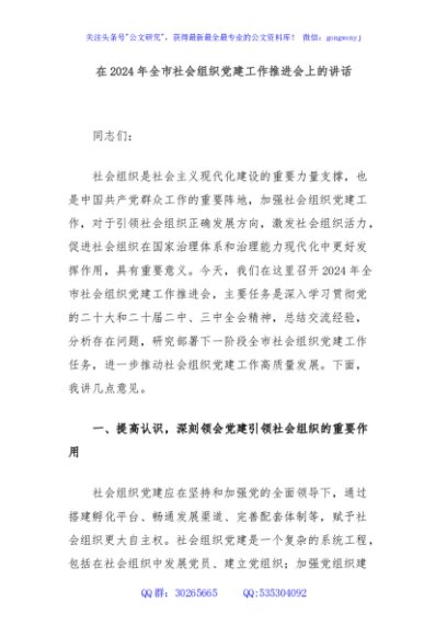 在2024年全市社会组织党建工作推进会上的讲话