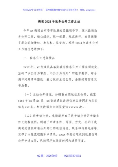 街道2024年政务公开工作总结