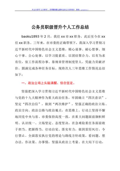 公务员职级晋升个人工作总结