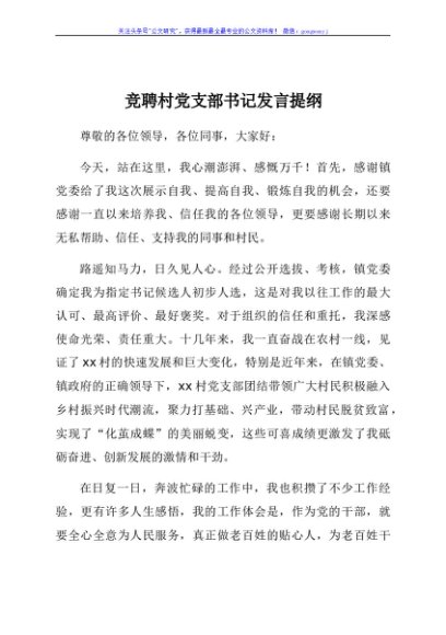 竞聘村党支部书记发言提纲