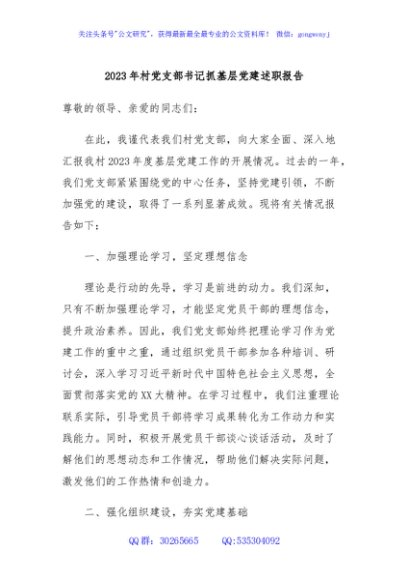 2023年村党支部书记抓基层党建述职报告
