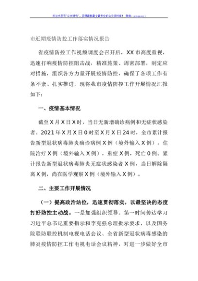 市近期疫情防控工作落实情况报告