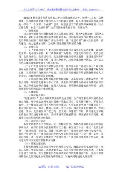 “党建引领”攻关项目推进实施方案