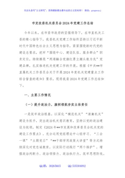 市发改委机关委员会2024年党建工作总结