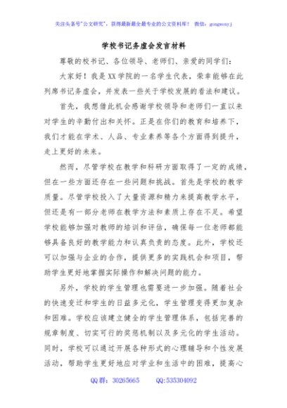 学校书记务虚会发言材料