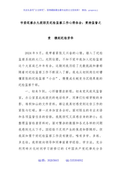 市委巡察办九级职员纪检监察工作心得体会：秉持监督之责  镌刻纪检芳华