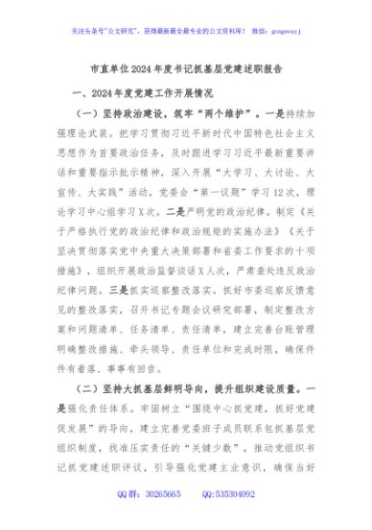 市直单位2024年度书记抓基层党建述职报告